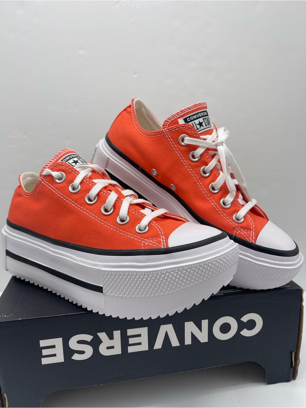 Converse WMNS CTAS LIFT DOUBLE STACK OX VERMILLION RED/WHITE Platform Sneakers - Picture 2 of 16